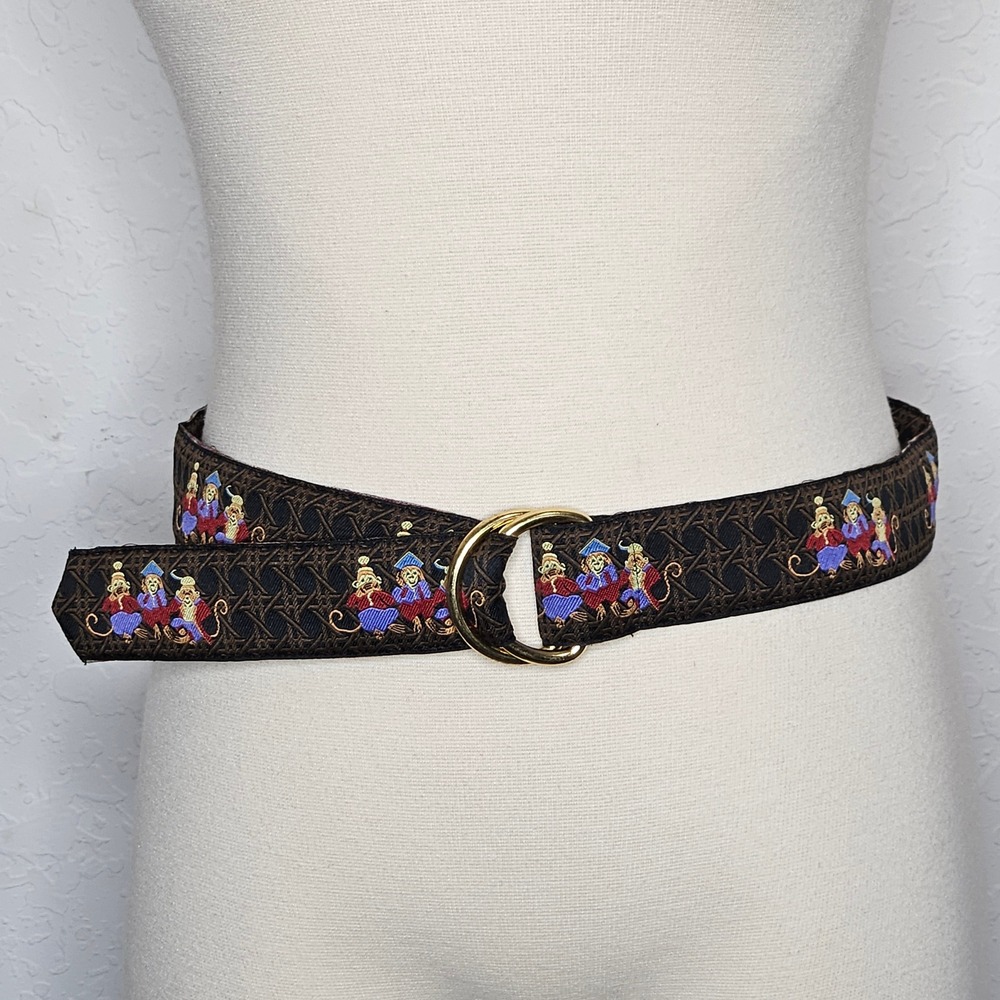 J. McLaughlin Womens Brown Embroidered Monkey D-Ring Belt Small Made in USA